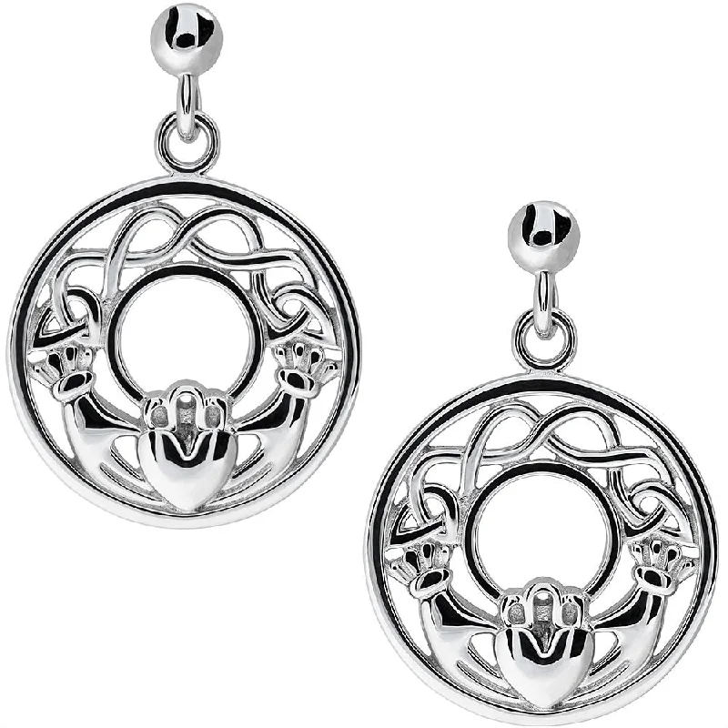 women's earrings drop style -Sterling Silver Claddagh Earrings UES-6159