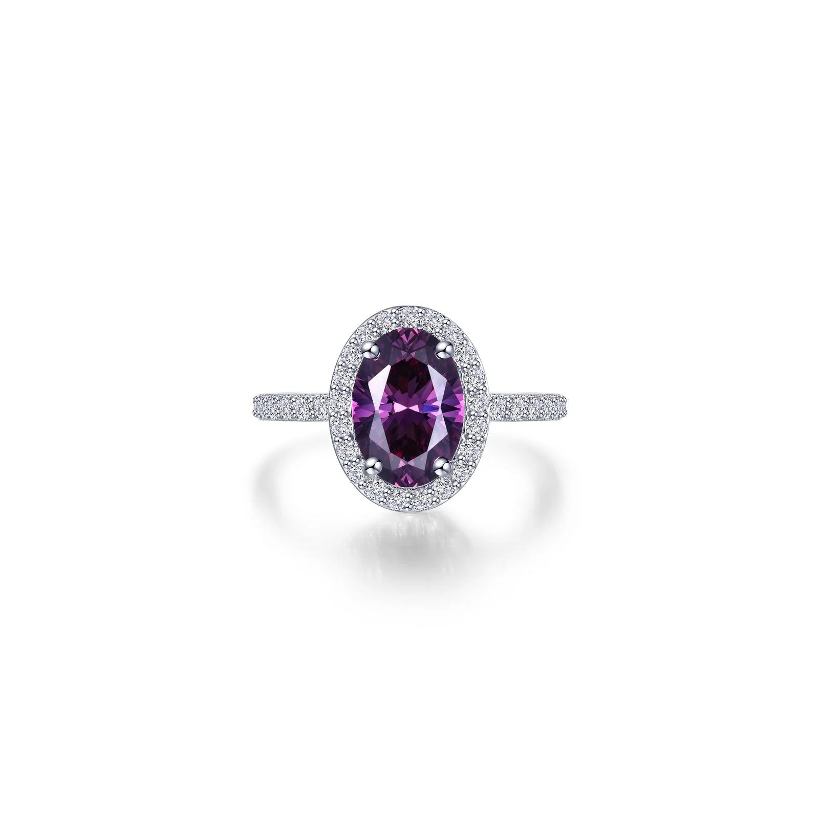 women's ring trendy look -Lafonn Simulated Diamond & Amethyst Oval Halo Ring R0546AMP