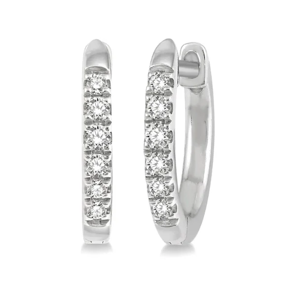 women's earrings silver -1/8 ctw Round Cut Diamond Huggie Earrings in 10K White Gold