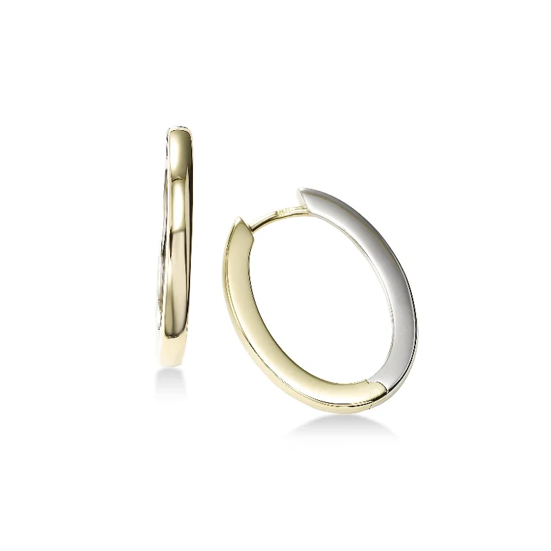 women's earrings boho style -Two Tone Oval Hoop Earrings, 14 Karat Gold