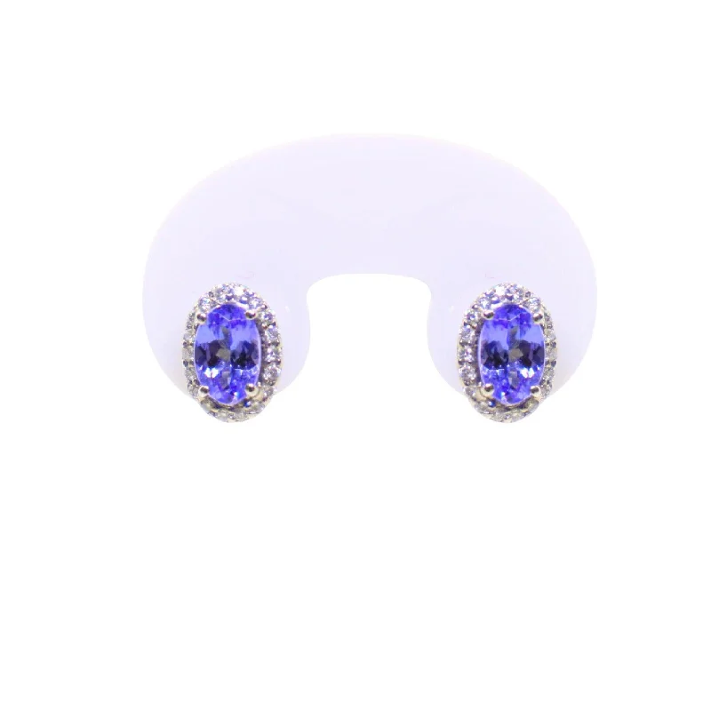 women's earrings bar design -14kt White Gold Earrings: Oval Tanzanite with Halo Diamonds