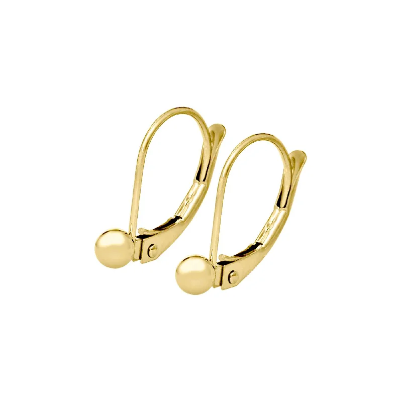 women's earrings diamond solitaire -Child's Gold Ball Leverback Earrings, 14K Yellow Gold