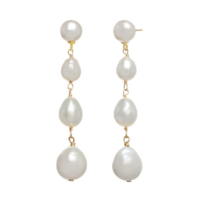 women's earrings anniversary earrings -Freshwater Cultured Pearl Strand Dangle Earrings, Vermeil