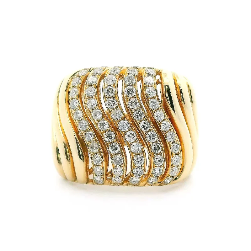 women's ring premium quality -14K Yellow Gold 0.87cttw. Diamond S Curve Wide Fashion Ring