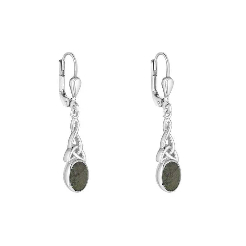 women's earrings fashion-forward jewelry -Sterling Silver Connemara Marble Trinity Knot Drop Earrings - S34226