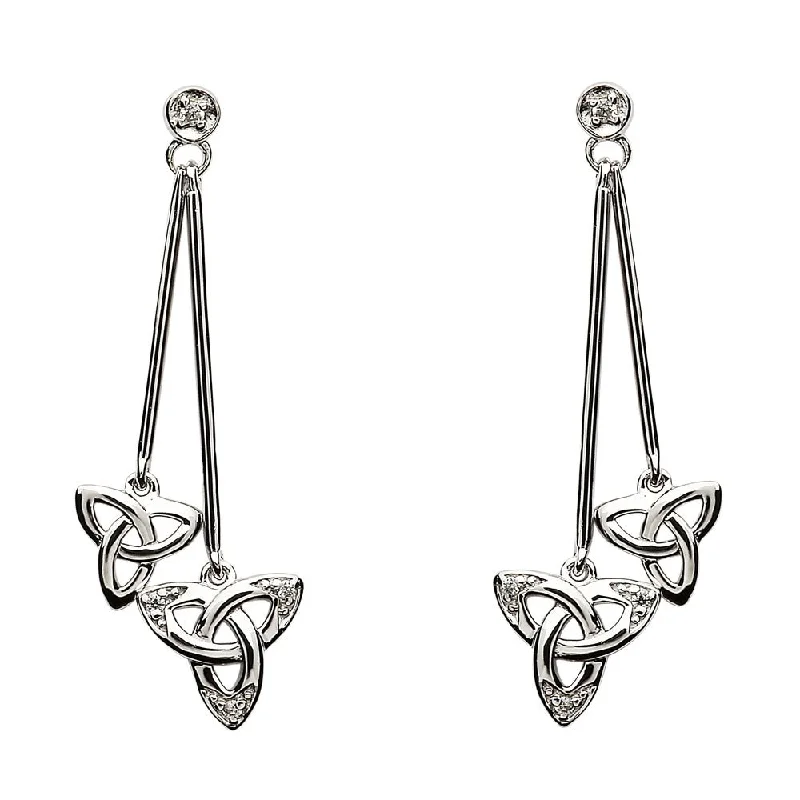 women's earrings waterproof jewelry -Sterling Silver Celtic Stone Set Trinity Knot Dangle Earrings SE2115CZ