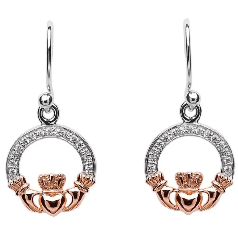 women's earrings Valentine's Day gift -Sterling Silver and Rose Gold Plated Claddagh Earrings SE2083CZ