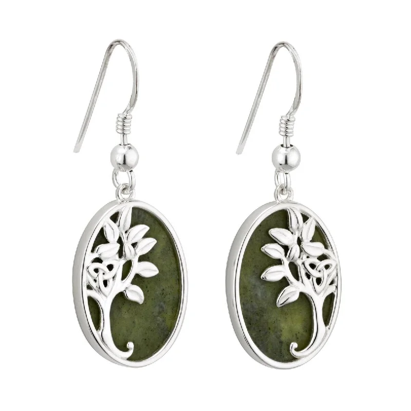 women's earrings premium quality -Sterling Silver Connemara Marble Irish Tree of Life Earrings - S33769