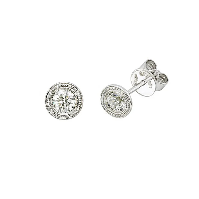 women's earrings stud design -Bezel Set Diamond Stud Earrings, .33 Carat, 14K White Gold