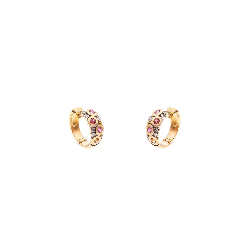 women's earrings elegant touch -18 Karat Yellow Gold Candy Huggy earrings with Sapphires and Diamonds