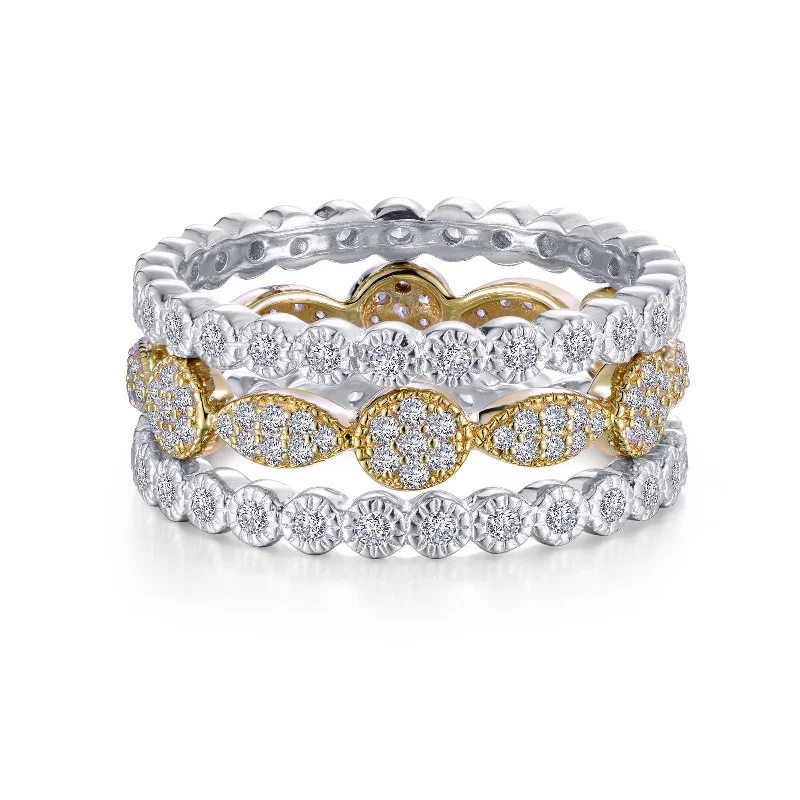 women's ring vintage-inspired filigree -Lafonn Simulated Diamond 3-Piece Eternity Ring Set R0347CLT