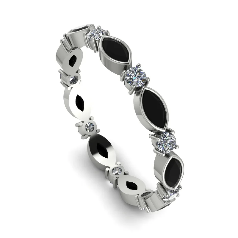 women's ring with birthstone -Marquise Black Diamond Eternity Band - Cecilia No. 9