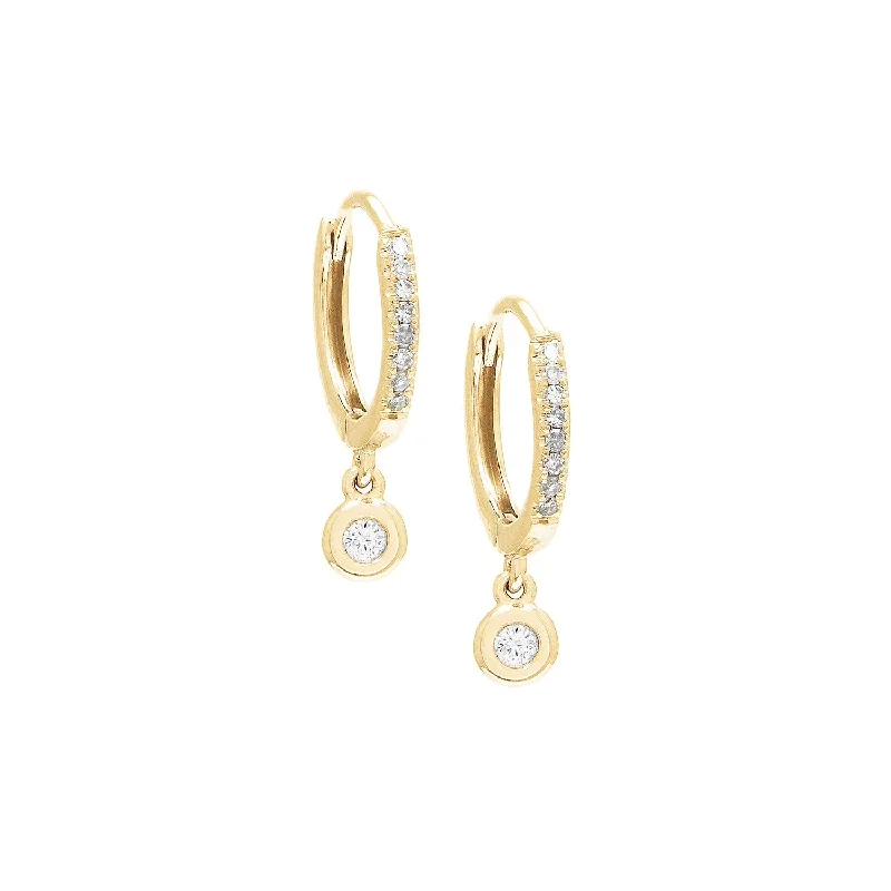 women's earrings climber design -Diamond Petite Huggie Dangle Earrings, 14K Yellow Gold