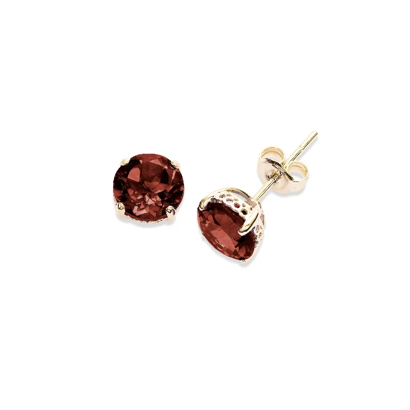 women's earrings modern contemporary -Round Garnet Stud Earrings, 6 MM, 14K Yellow Gold