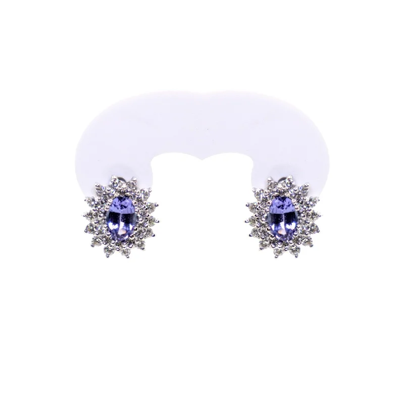 women's earrings moon and sun -18kt White Gold Oval Tanzanite and Diamond Cluster Earring