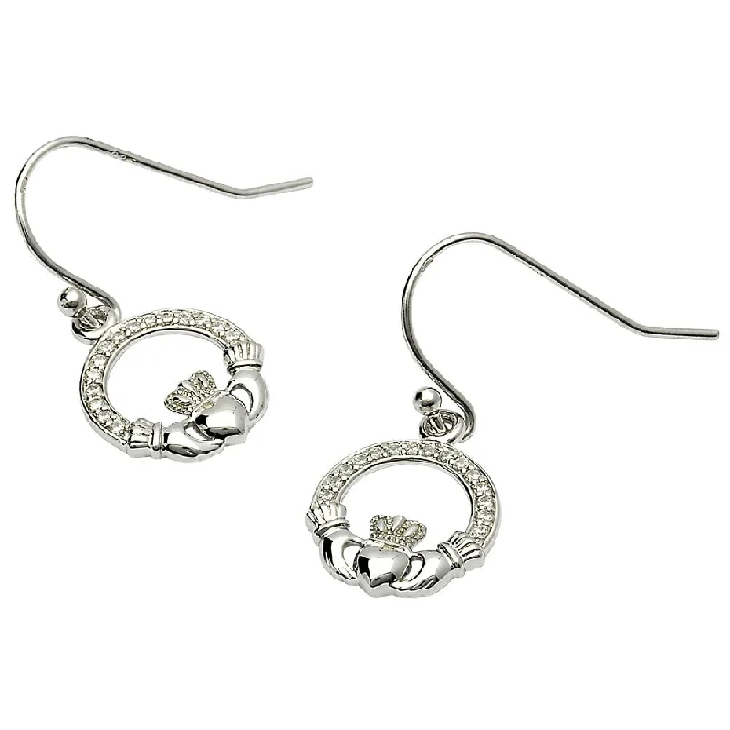 women's earrings moon and sun -Sterling Silver Claddagh Earrings with CZ stones SE2071cz