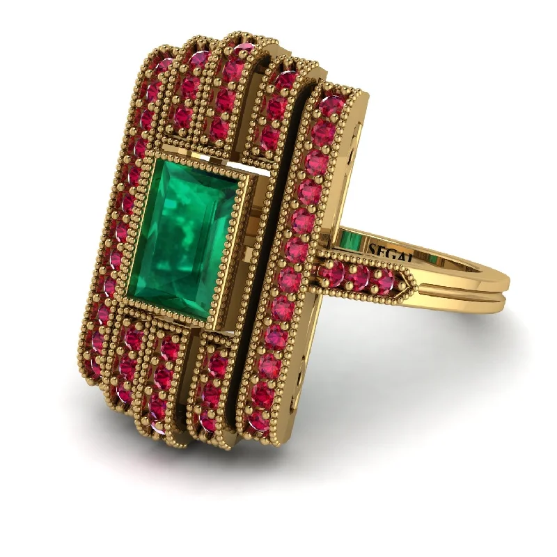 women's ring diamond -Unmatched Style Gold Baguette Emerald Ring - Jean No. 49