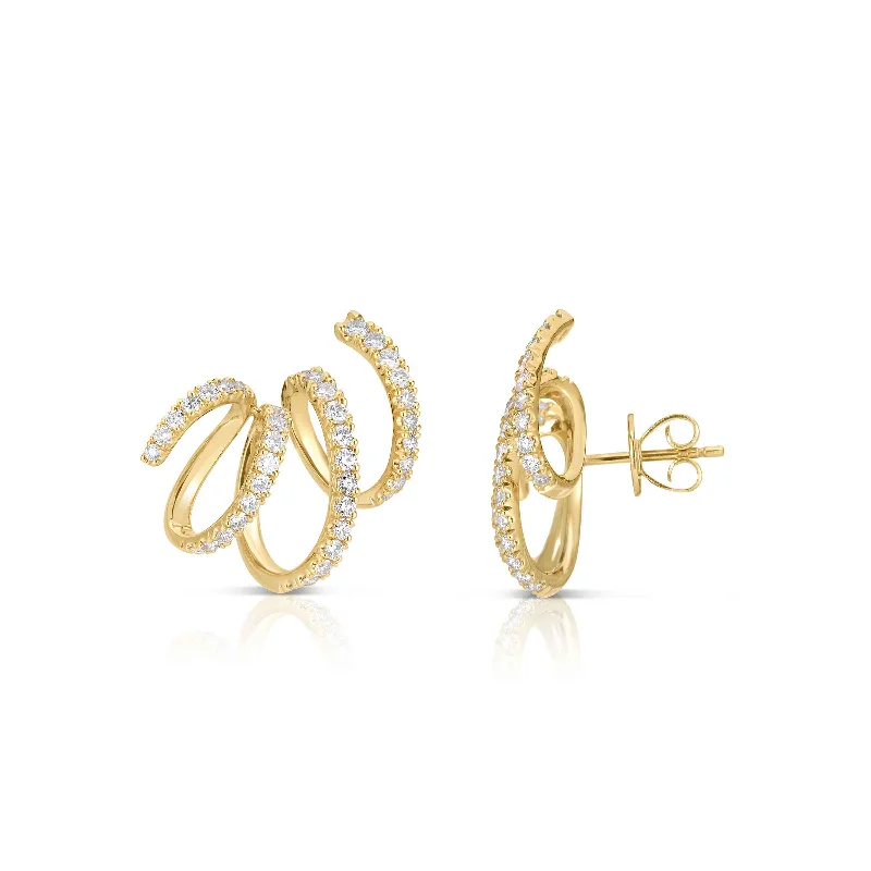 women's earrings perfect for gifting -Squiggly Design Diamond Earrings, 14K Yellow Gold