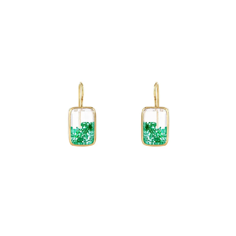 women's earrings trendy look -18 karat yellow gold Emerald Ten Fourteen Petite Earrings