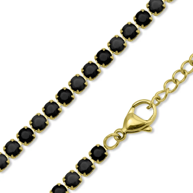 women's necklaces statement piece -18K Gold PVD Coated Stainless Steel Jet Rhinestone Tennis Chain Necklace With 2" Extension / TNN0004