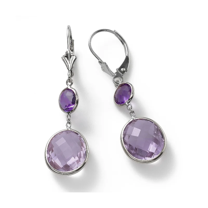 women's earrings floral engraving -Amethyst Drop Earrings, 14K White Gold