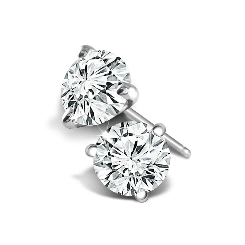 women's earrings bar design -14 Karat White Gold 1 Ctw Round Lab Grown Martini Set Diamond Stud Earrings