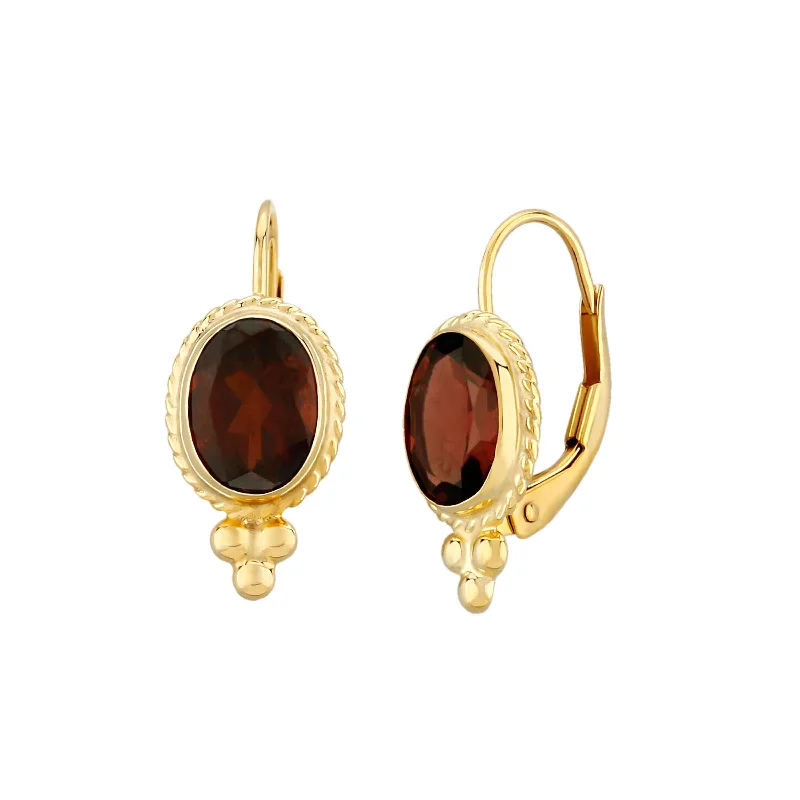 women's earrings Valentine's Day gift -Framed Oval Garnet Earrings, 14K Yellow Gold