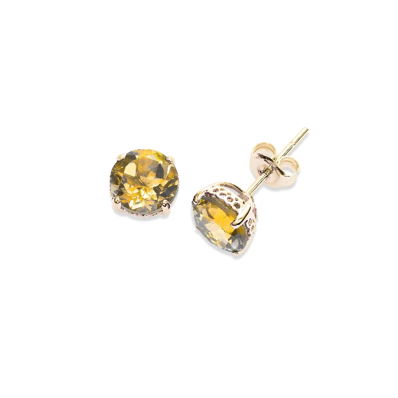 women's earrings vintage style -Round Citrine Stud Earrings, 6 MM, 14K Yellow Gold