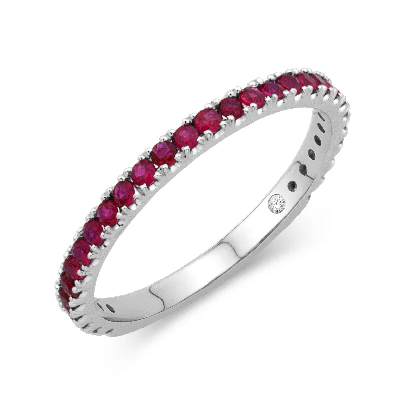 women's ring vintage gold -14K White Gold 0.50cttw. Ruby Stackable Birthstone Ring - July