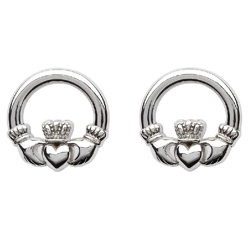 women's earrings boho style -Sterling Silver Claddagh Stud Earrings SE2119