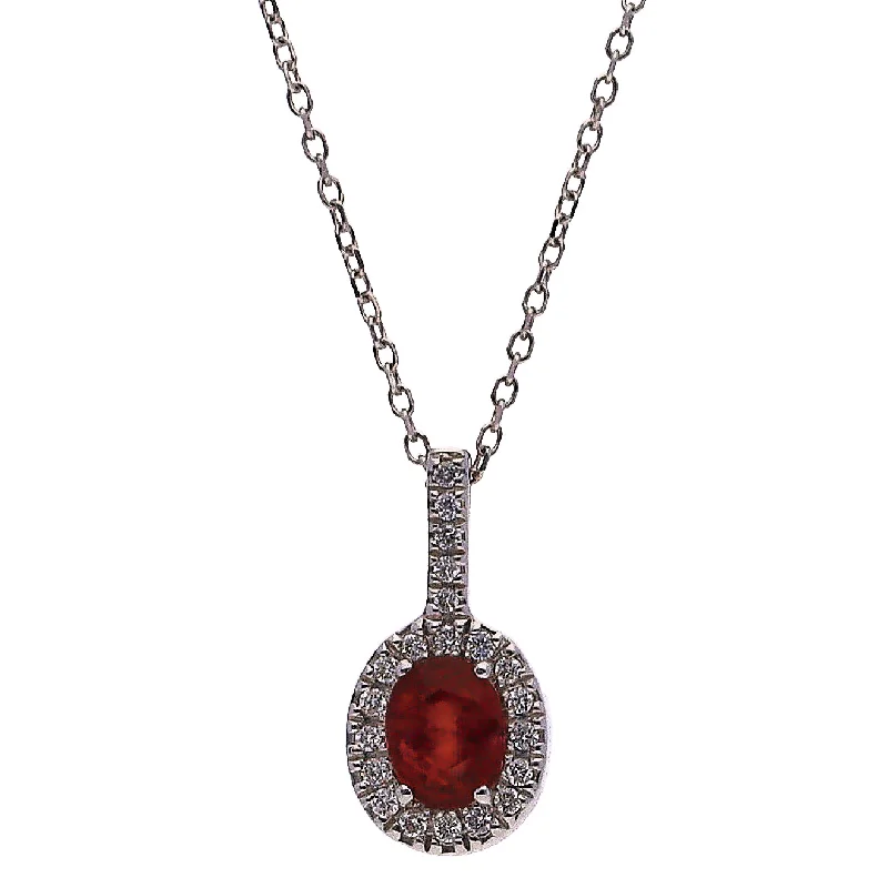 women's necklaces engraved couple set -14K White Gold Oval Ruby and Diamond Necklace