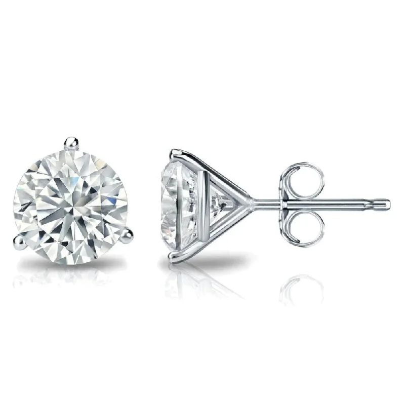 women's earrings floral engraving -3 Prong Round Lab Grown Diamond Stud Earrings in White Gold (2 Ctw)