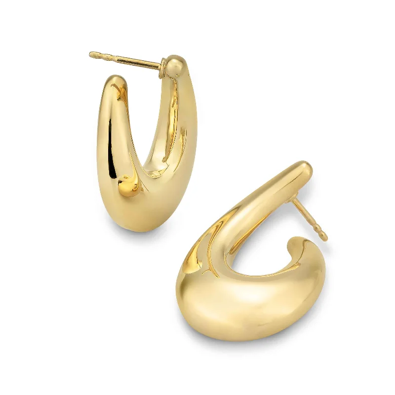 women's earrings elegant touch -Front-To-Back Puffy Hoop Earrings, Yellow Gold Plated Silver