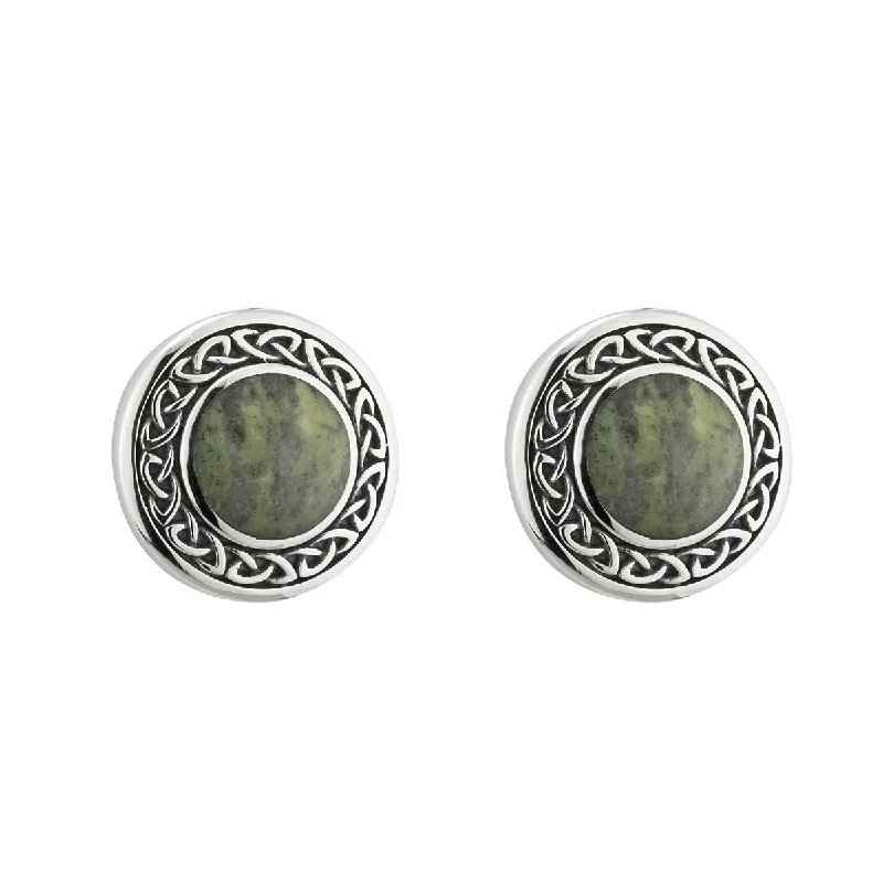 women's earrings hypoallergenic material -Sterling Silver Connemara Marble Round Celtic Post Earrings - S33773