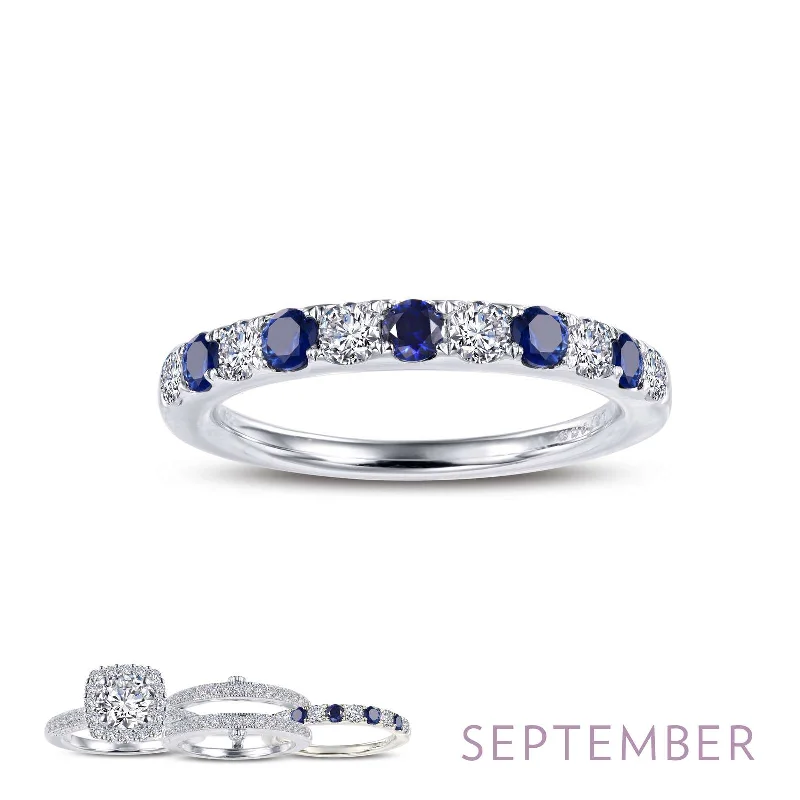 women's ring elegant and modern -Lafonn Simulated Diamond & Blue Sapphire September Birthstone Stackable Ring BR004SAP