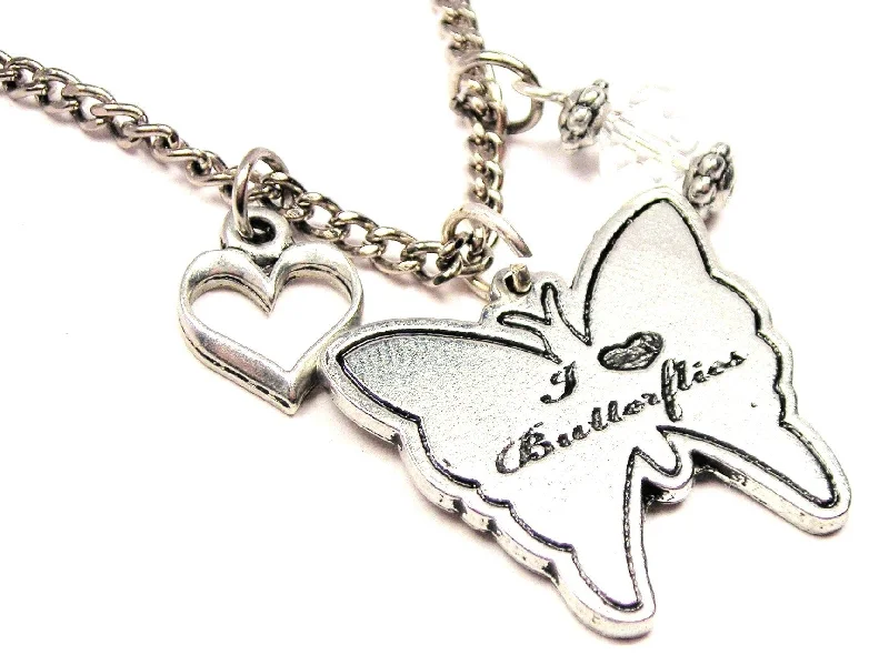 women's necklaces butterfly charm -I Love Butterflies Butterfly Necklace with Small Heart