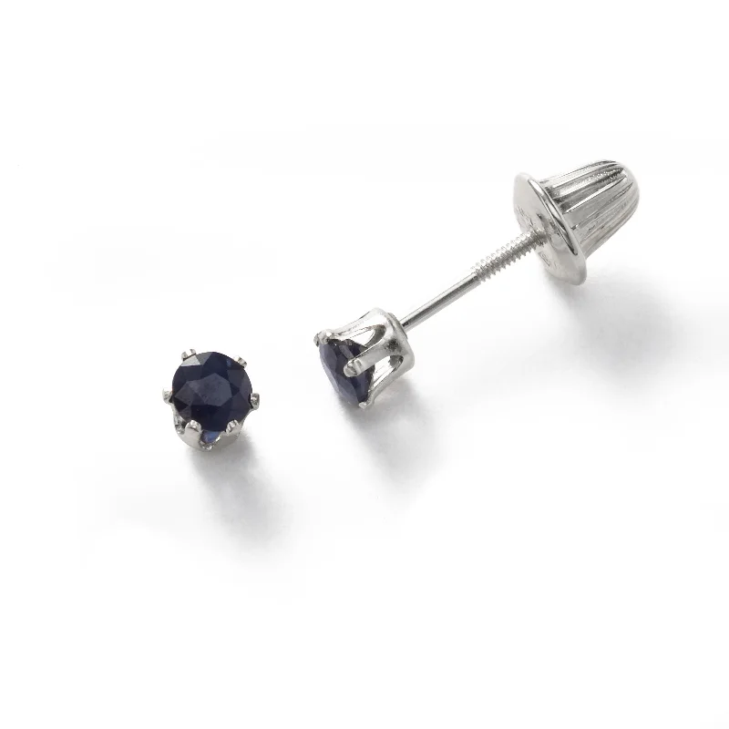 women's earrings handcrafted design -Baby Sapphire September Birthstone Earrings, 14K White Gold