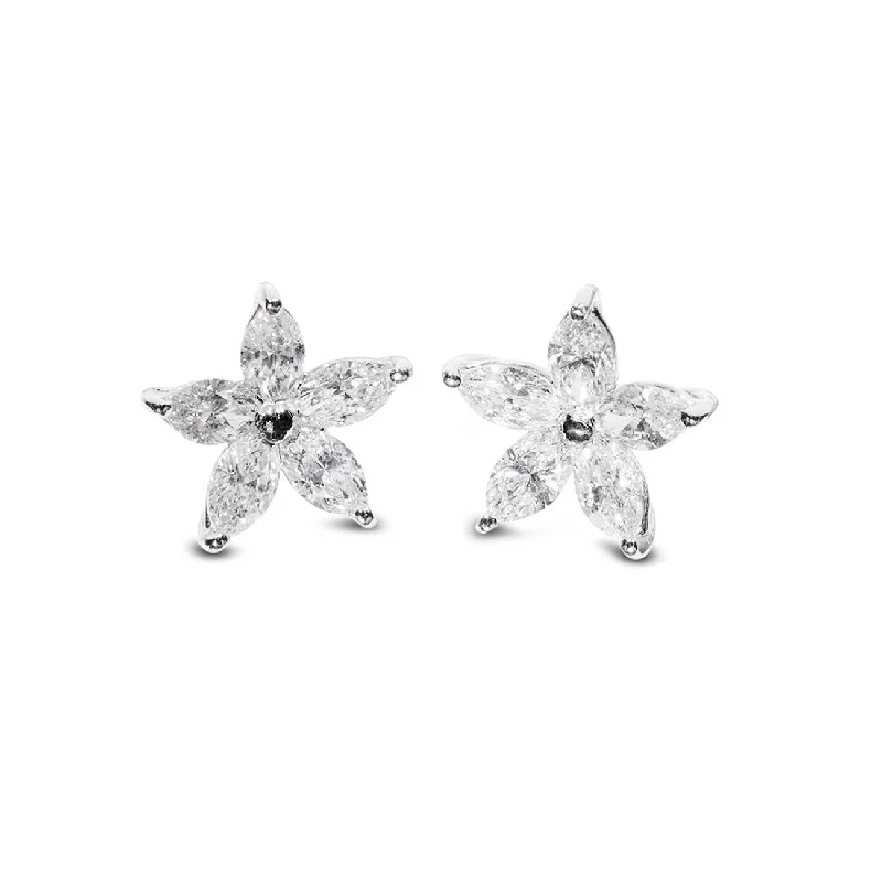 women's earrings diamond solitaire -Diamond Flower Stud Earrings, .81 Carat, Platinum