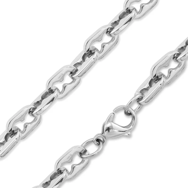 women's necklaces heart shape -Stainless Steel Grooved Chain Link Necklace / CHN2468