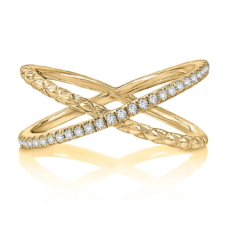 women's ring celestial sun and moon -A. Jaffe 14K Yellow Gold 0.16cttw Diamond Crossover Quilted Fashion Ring