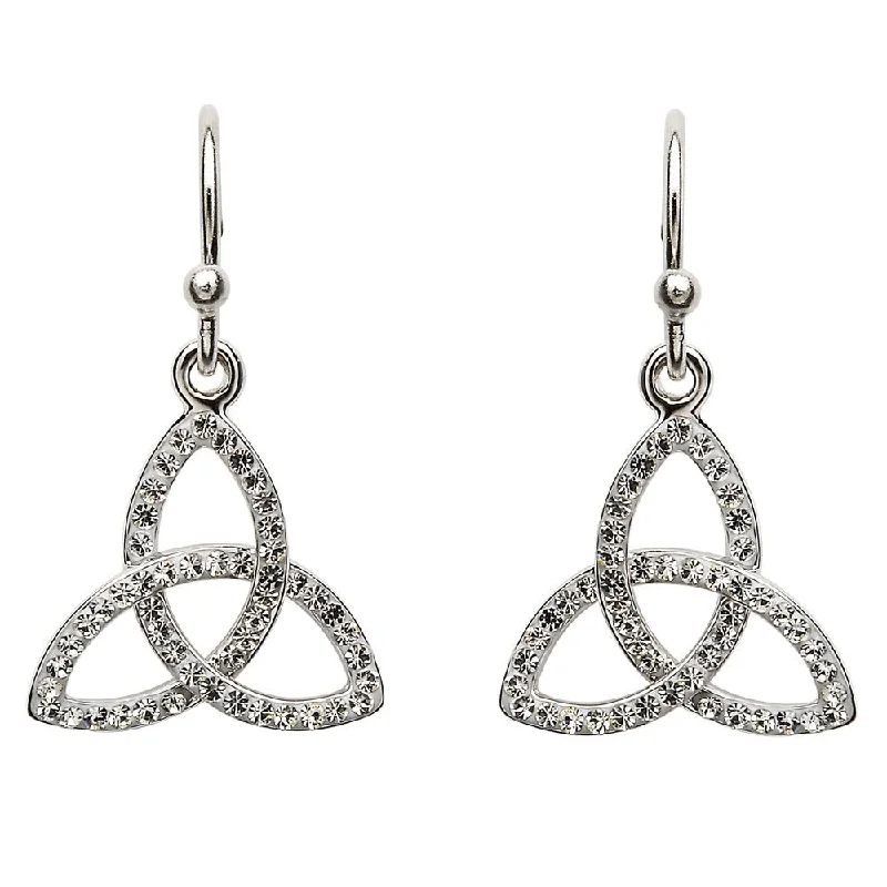 women's earrings geometric cutout -Sterling Silver Trinity Earrings Adorned By Swarovski Crystals SW7