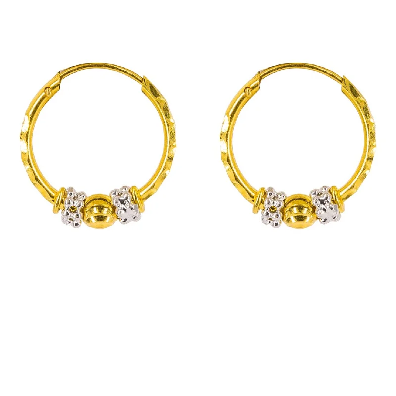 women's earrings handmade luxury design -22K Multi Tone Gold Hoop Earrings W/ White Gold Clustered Balls