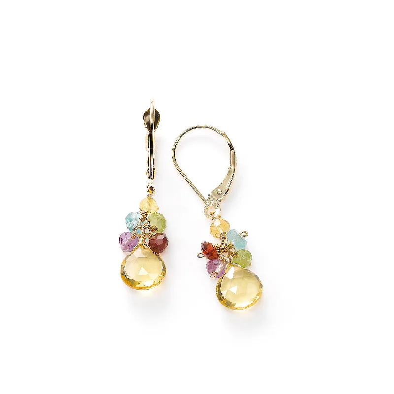 women's earrings classic pearl drops -Citrine and Multi Gemstone Dangle Earrings, 14K Yellow Gold