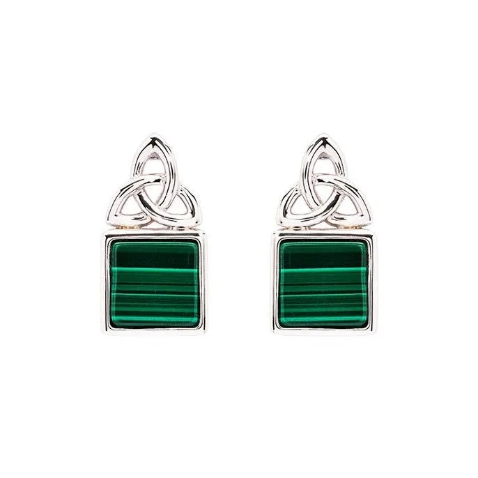 women's earrings celebrity style -Sterling Silver Malachite Trinity Post Earrings SE2332