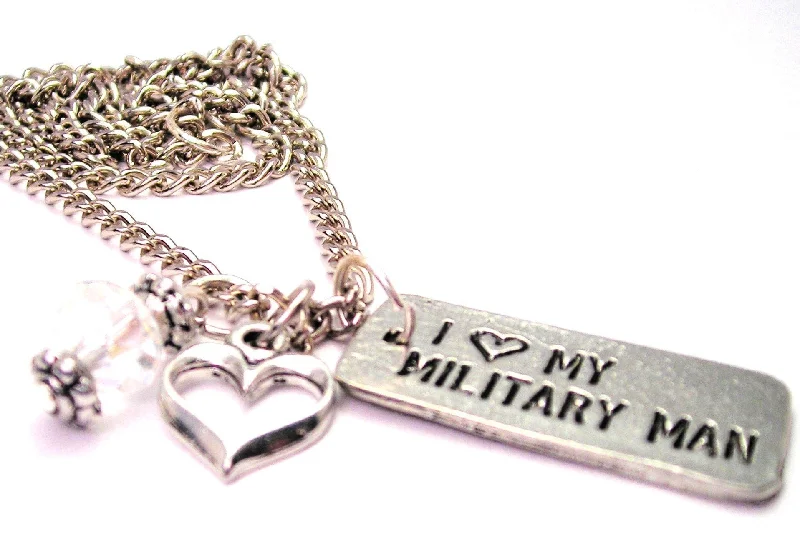 women's necklaces classic elegance -I Love My Military Man Tab Necklace with Small Heart