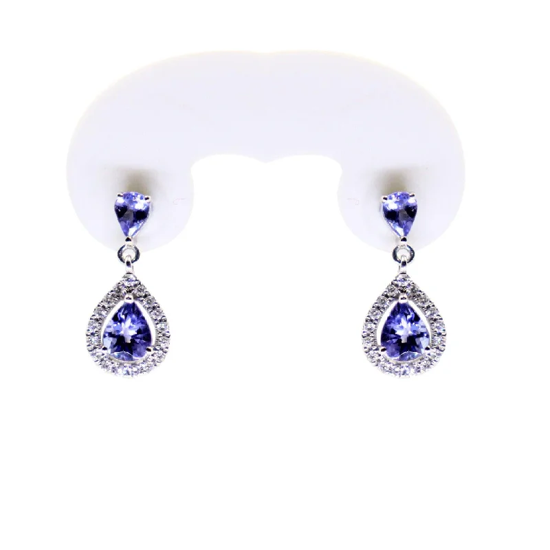 women's earrings celestial theme -14kt White Gold Pear Tanzanite and Diamonds Drop Earrings