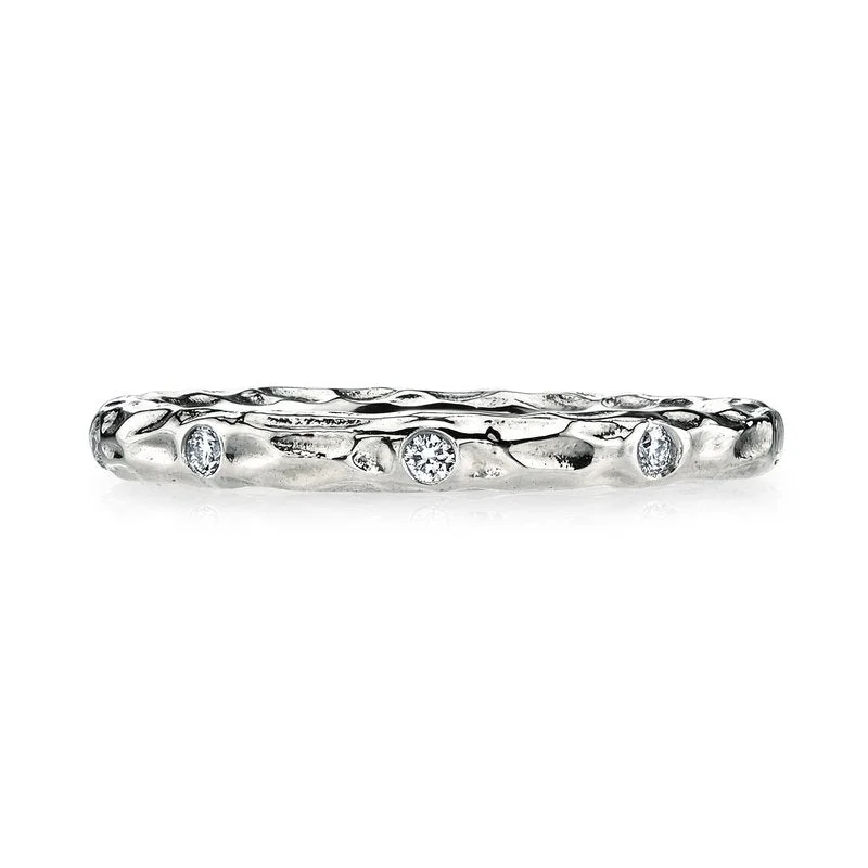 women's ring elegant touch -14K White Gold 0.14ct. Bezel Set Diamond Textured Stackable Fashion Ring