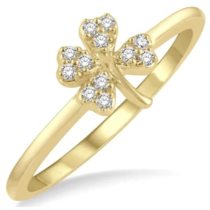 women's ring vintage-inspired filigree -10k Yellow Gold Diamond Petite Clover Ring