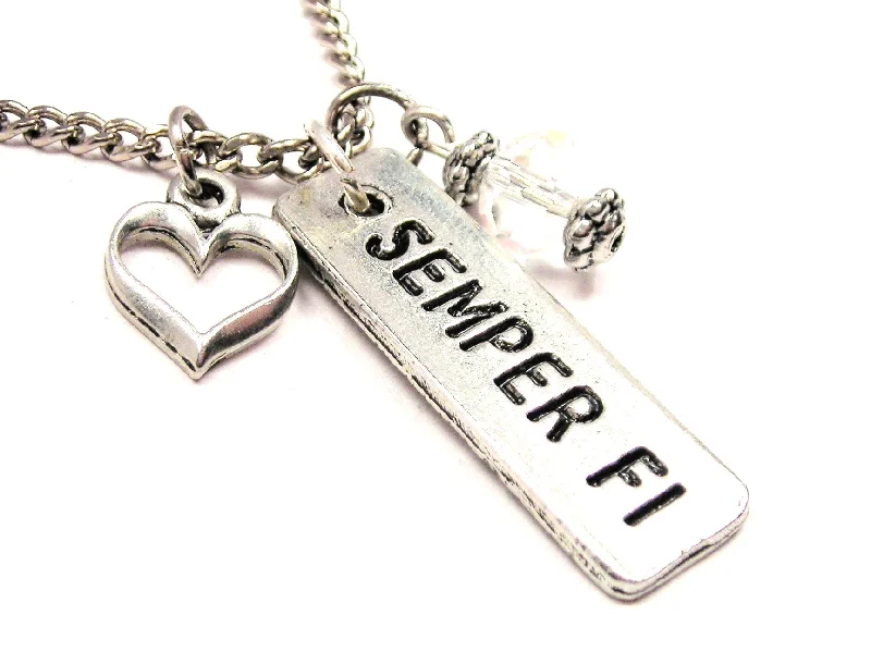 women's necklaces everyday wear -Semper Fi Tab Necklace with Small Heart