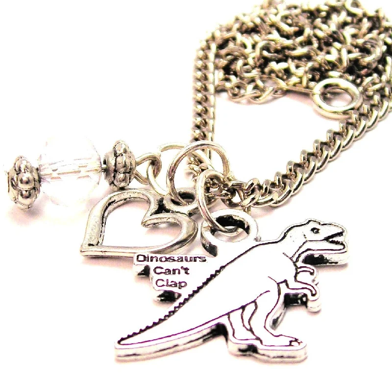 women's necklaces perfect for gifting -Dinosaurs Cant Clap Necklace with Small Heart